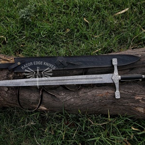 37&quot; Custom Hand Forged Damascus Steel Historical Sword With Sheath Engraved Sword Personalized Sword Viking Sword Gift For Men Gift For him
