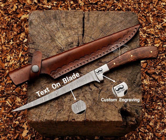 Handmade Damascus Steel Fishing/Fillet Knife With Cow Leather Sheath Best Gift For Dad Anniversary Gift For Husband Sharp Blade Knife