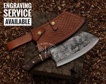 Chef Cleaver Chopper Kitchen Butcher Full Tang Handmade High Carbon Steel Chef Knife Rose Wood Curved Handle Gift Outdoor Chop Knife
