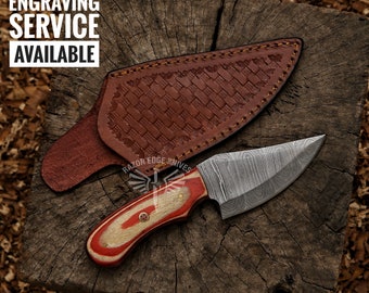 7"Custom Handmade Damascus Steel Best Skinner Knife With Exotic Wood Handle And Pure Leather Sheath Personalized Gift Fathers Day Gift