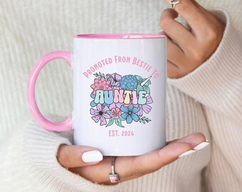 Personalized aunt to be gift baby announcement pregnancy reveal bestie mug baby shower mug promoted to auntie auntie mug pregnancy est 2024