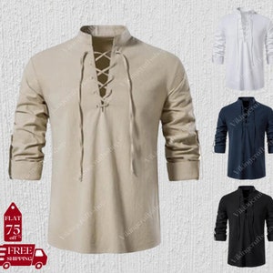 Renaissance Fair Viking Larp Tunic, Medieval Men Pirate Shirt, Aesthetic Linen Ren Faire Cosplay Costume, Vintage Long Sleeve Cotton Tunics.