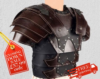 Medieval Leather Shoulder Armor, Ren Faire Samurai Leather Armor, Cosplay Knight Chest Armor, Gothic Pirate Shoulder Armor For Costume.