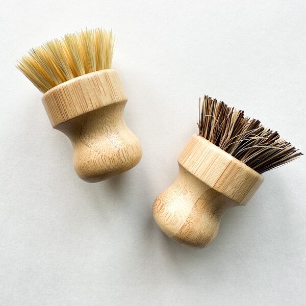 Natural Reusable Bamboo Sisal and Palm Pot Brush - Plastic Free Eco Friendly Bamboo Dish Brush