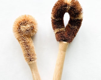 Natural Reusable Coconut Bristle Kitchen & Glass Brush - Plastic Free Organic Biodegradable Dish Brush