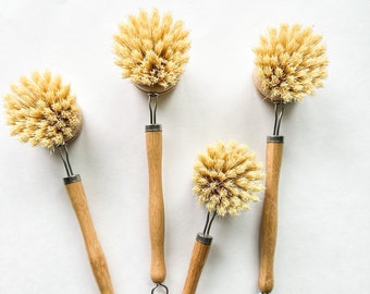 Reusable Plastic Free Bamboo Sisal Kitchen Brush - Eco Friendly Natural Bamboo Dish Brush