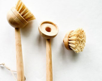 Natural Reusable Bamboo Dish Brush With Replaceable Sisal Head - Plastic Free Organic Biodegradable Kitchen Brush