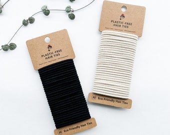 Organic Reusable Biodegradable Cotton Hair Ties - Plastic Free Handmade Eco Friendly Hair Ties - Set of 30