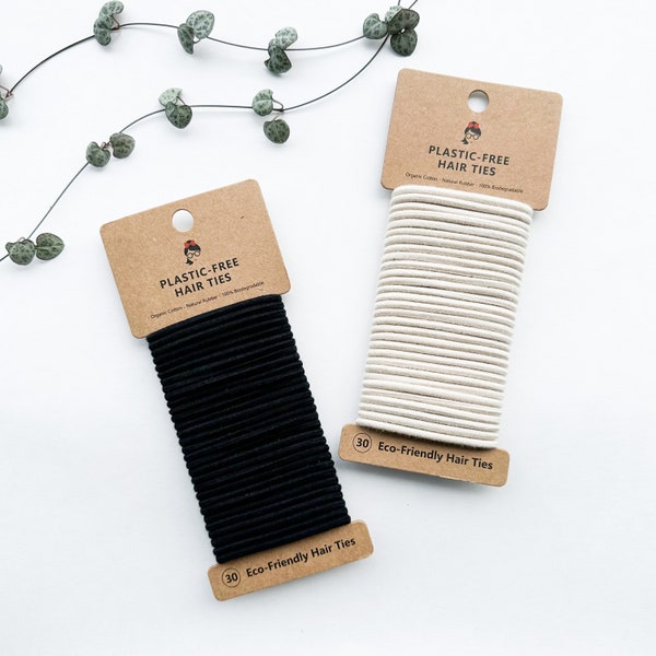 Organic Reusable Biodegradable Cotton Hair Ties - Plastic Free Handmade Eco Friendly Hair Ties - Set of 30