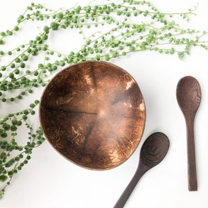 Handmade Organic Reusable Coconut Bowl and Spoon - Plastic Free Biodegradable Natural Coconut Bowl