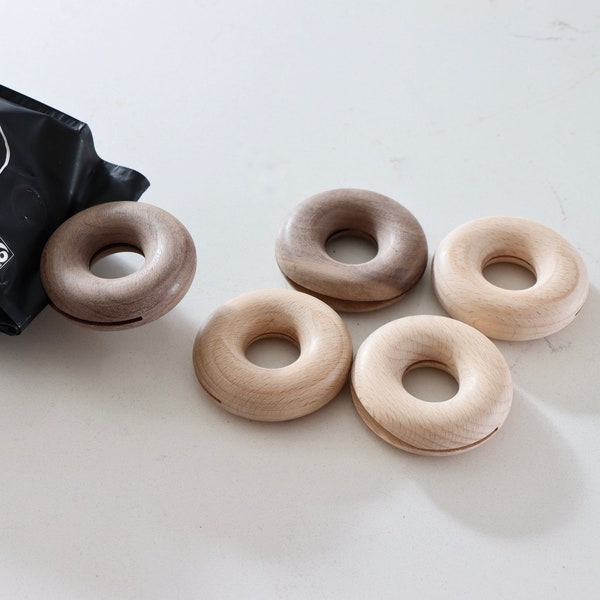 Plastikfreie natürliche wiederverwendbare Donut-Beutelclips aus Holz - umweltfreundlich | Biologisch abbaubar