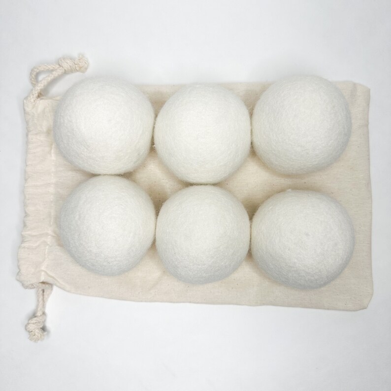 Natuurlijke organische handgemaakte 100% Nieuw-Zeelandse wol droogballen Plasticvrije herbruikbare biologisch afbreekbare droogballen Set van 6 6 White