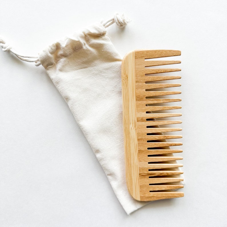 Natural Organic Bamboo Comb Plastic Free Biodegradable Static Free Detangling Hair Comb Comb & Pouch