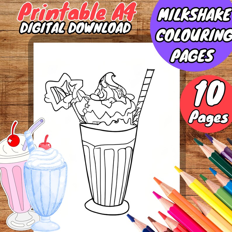Milkshake Coloring Pages, 10 Instant Download Milkshake Colouring ...