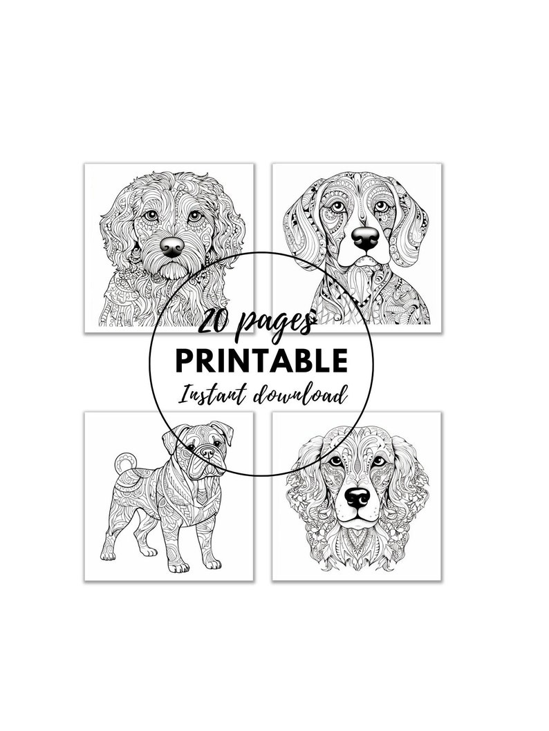 Adult Printable Colouring Sheets Mandala Dogs - INSTANT DOWNLOAD - Etsy ...
