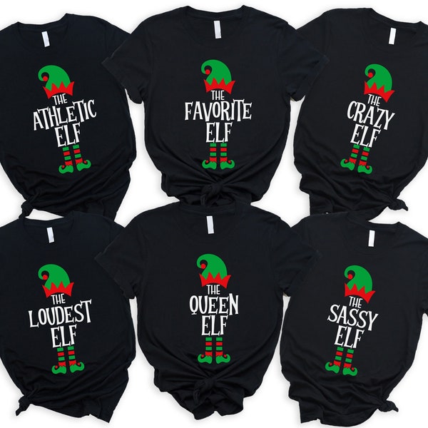 Chemise elfe personnalisée, chemise elfe personnalisée, correspondance familiale de Noël, chemise de Noël drôle, chemises elfe de Noël, correspondance familiale de Noël