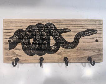 Ball Python Solid Oak Key Holder, 4-Hook Wall Organizer