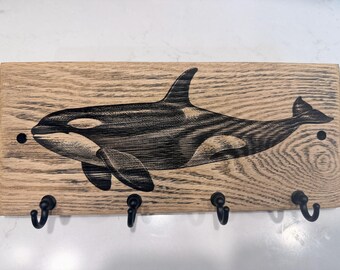 Orca Solid Oak Key Holder, 4-Hook Wall Organizer