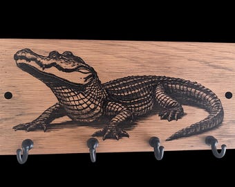 Alligator Solid Oak Key Holder, 4-Hook Wall Organizer