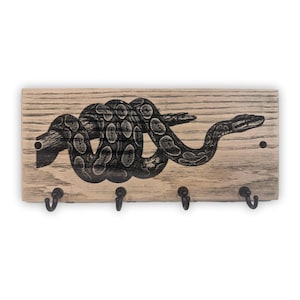 Ball Python Solid Oak Key Holder, 4-Hook Wall Organizer