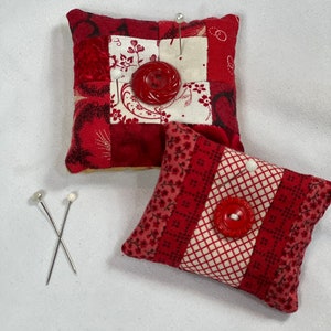 2 Vintage Button Red Pincushions