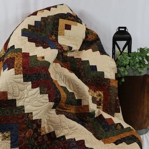 Autumn Log Cabin Homemade Quilt