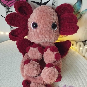 Handmade Crochet Axolotl Dragon Amigurumi Snuggler Crochet Plushie Amigurumi Plush Axo Dragon Axolotl with Wings Handmade Lovey