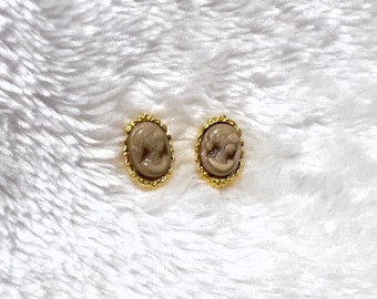 Small Golden Cameo Earrings