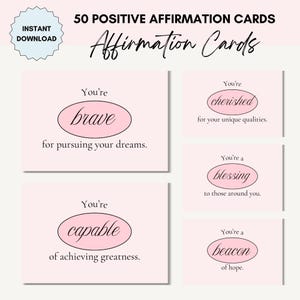 Affirmation Cards, 50 Printable Affirmation Cards, Printable Positive Flash Cards, Self-Love Cards, Mindfulness Quotes, Daily Motivation