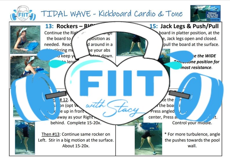 PRINTABLE Aqua Fitnesstidal Wave Kickboard Cardio Pool Exercise Workout