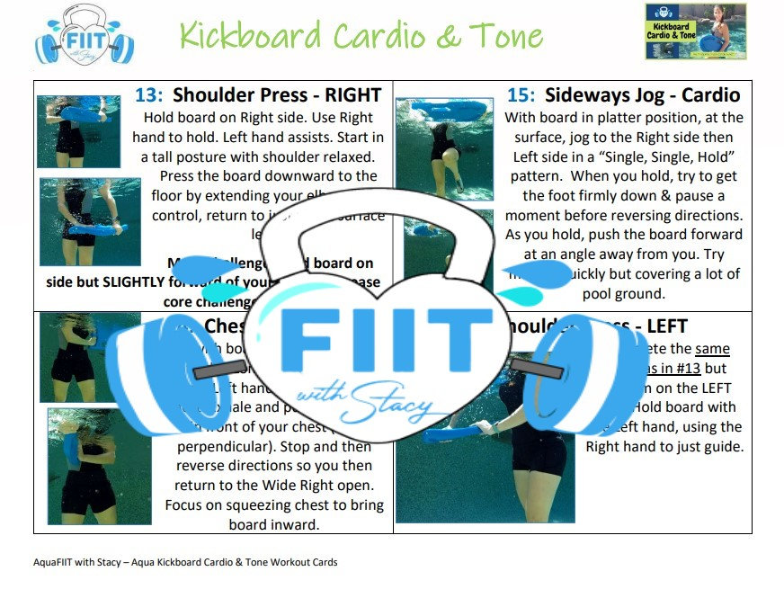 Water Aerobics PRINTABLE PDF kickboard Cardio &amp; Tone Pool Exercise ...