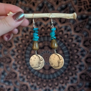 Moon and Stars dangly shell earrings