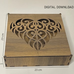 Archivos cortados con láser para cajas decorativas cuadradas con forma de corazón, descarga digital para decoración del hogar, archivos svg pdf ai svg eps, regalo especial