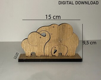 Lasergesneden bestand olifantenfamilie: houten puzzelontwerp (digitale download)