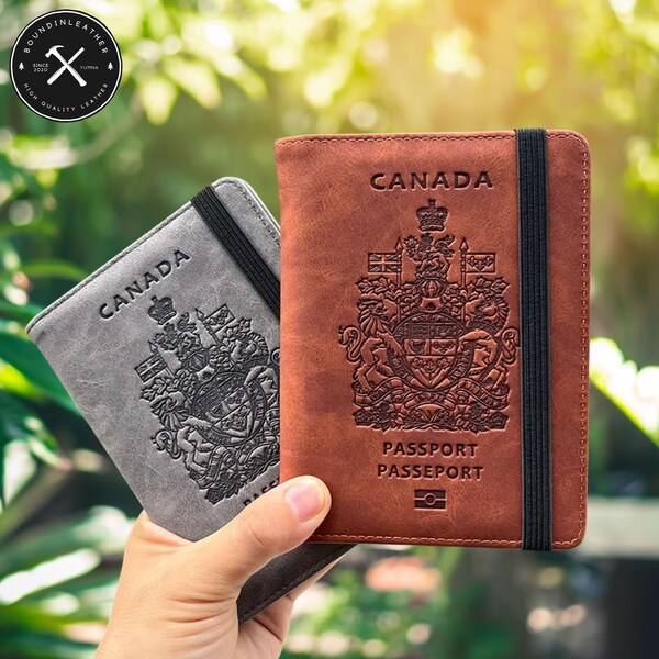 Personalized Canadian Leather Passport Holder and Cover - Traveler gift for friend and family