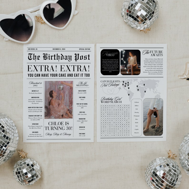 Birthday Newspaper Template 2 Page Canva Editable Birthday - Etsy