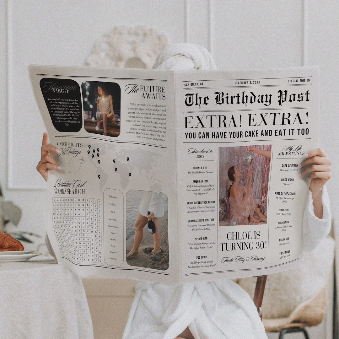 Birthday Newspaper Template 2 Page Canva Editable Birthday Etsy Birthday Newspaper Template 2 Page Canva Editable Birthday Etsy