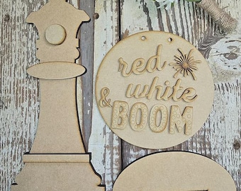 Round Red, White & BOOM Sign with Sign Stand - Interchangeable