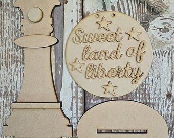 Round Sweet Land of Liberty Sign with Sign Stand - Interchangeable