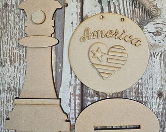 Round America Sign with Sign Stand - Interchangeable