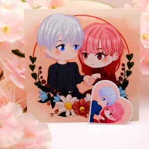 A Sign of Affection, Chibi Sticker and Print Set, Kawaii Sweetheart Design, Cute Couple Art, Adorable Illustration, Anime Love Gift
