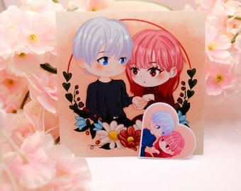 A Sign of Affection, Chibi Sticker and Print Set, Kawaii Sweetheart Design, Cute Couple Art, Adorable Illustration, Anime Love Gift