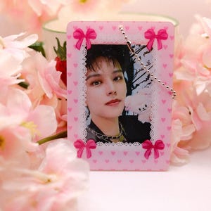 Pink Coquette Acrylic Photocard Holder, Cute Gift, K-pop Gift, Photocard Holder