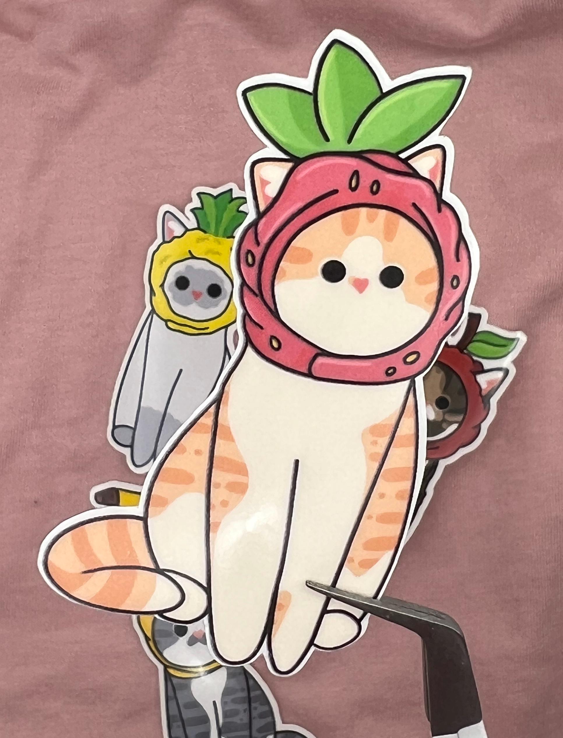 Strawberry Cat Sticker - Etsy