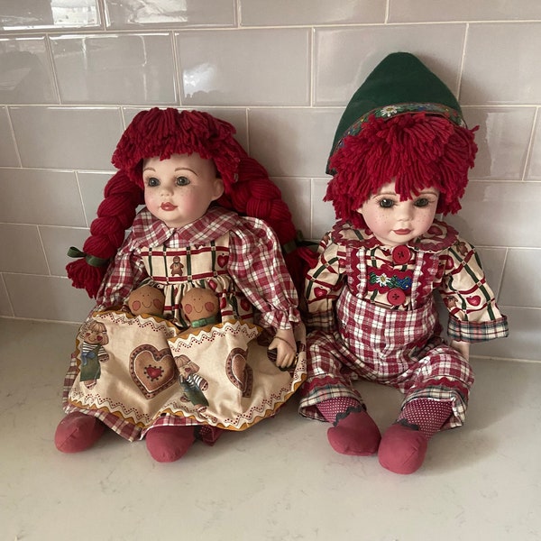 Vintage Marie Osmond Porcelain Dolls 17" Twins Edition Hansel and Gretel Mint Condition in original box-great gift or collectible!