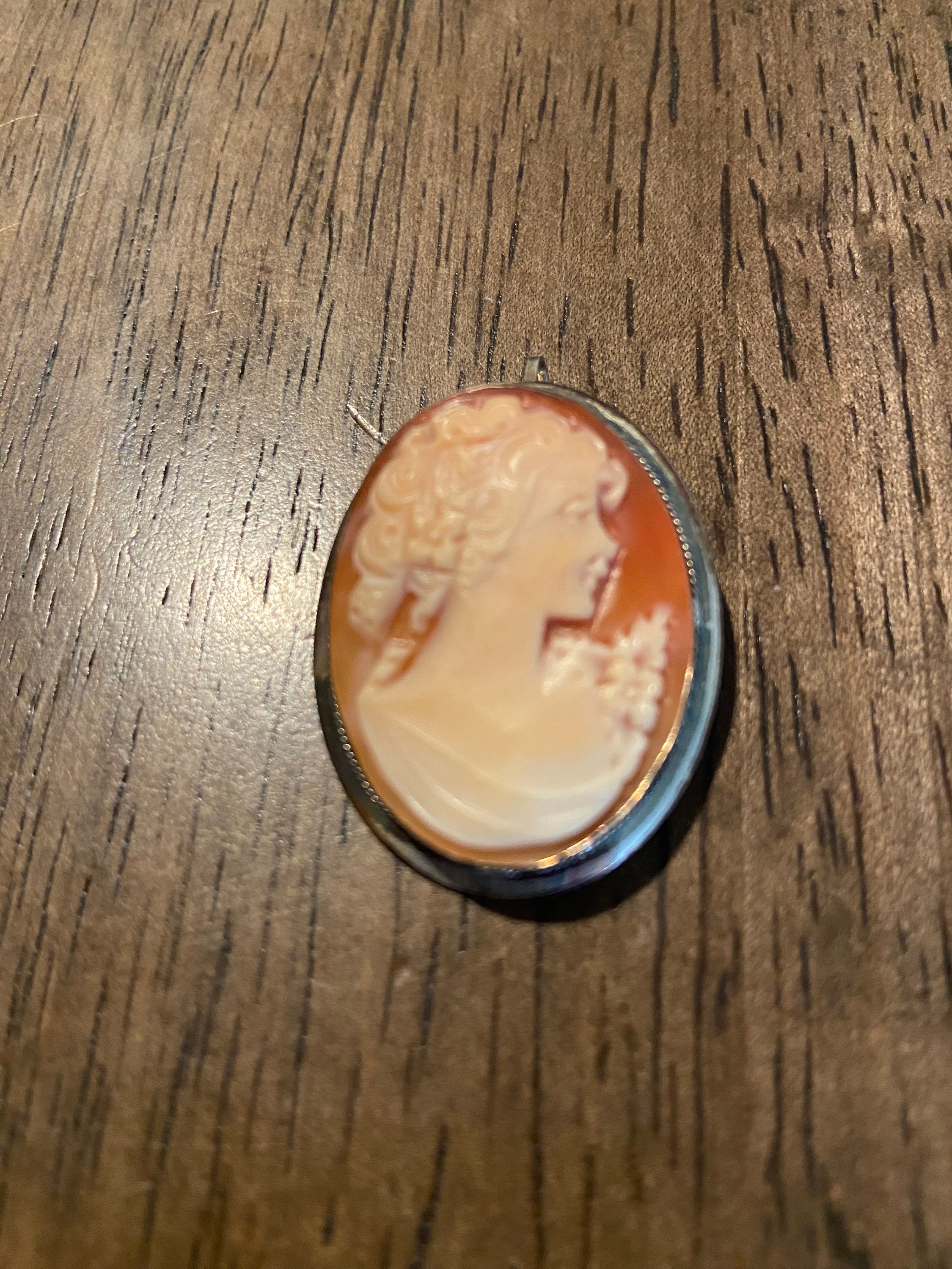 1940s VIntage Sterling Silver Carved Woman Shell Cameo