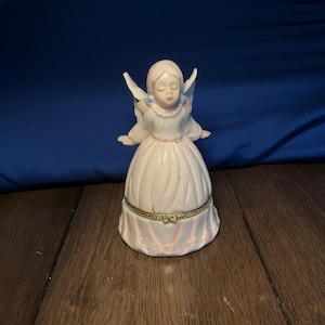 Vintage Porcelain Blonde Girl Angel Trinket Box by Greenbriar International 6" tall x 3.5" wide Mint Condition collectible, gift, storeage