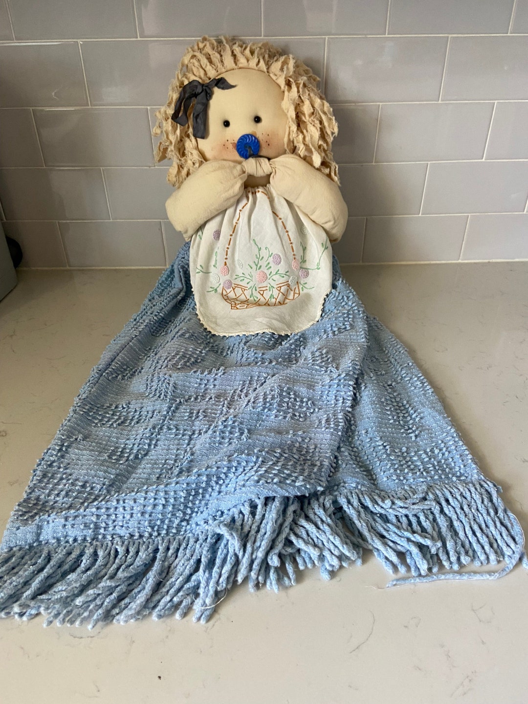 Pacifier With Rag Vintage Handmade Rag Doll With Pacifier-blue Chenille Blanket Skirt ...