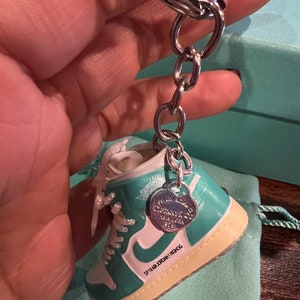 Miniature Nike Shoe keychain with T&Co silver heart charm