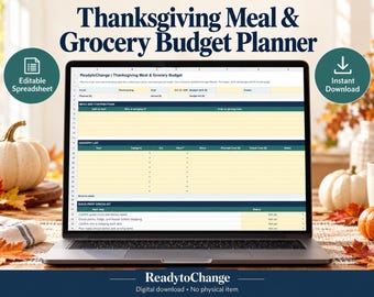Budgetplaner für Thanksgiving-Essen und Lebensmittel | Bearbeitbare Excel-Tabelle